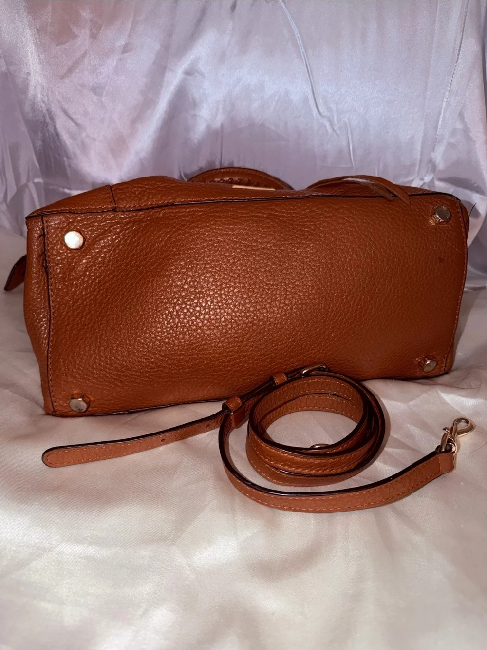 Rebecca Minkoff Cognac Pebbled Leather Satchel with Shoulder Strap
